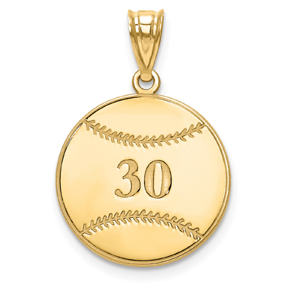 Personalized Baseball Pendant in 14K Gold with Name and Number