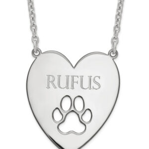 Personalized Dog Paw Print Heart Necklace, Sterling Silver