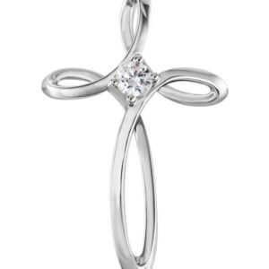 Personalized Gemstone Cross Swirl Necklace in 14K White Gold