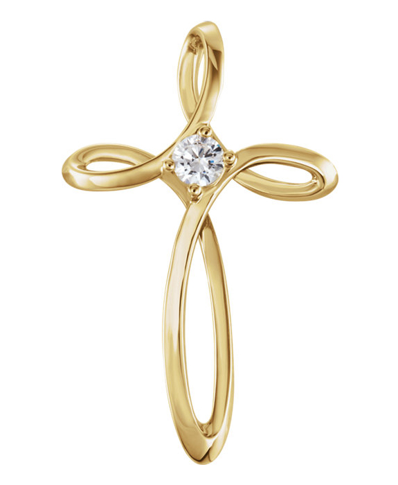 Personalized Gemstone Cross Swirl Pendant, 14K Gold