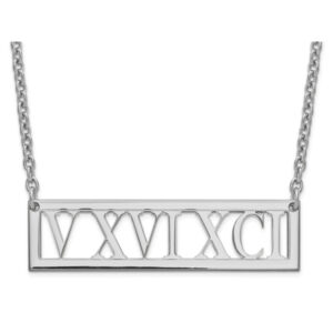Personalized Roman Numeral Bar Necklace in Silver