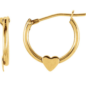 Petite Hoop Heart Earrings, 14K Yellow Gold