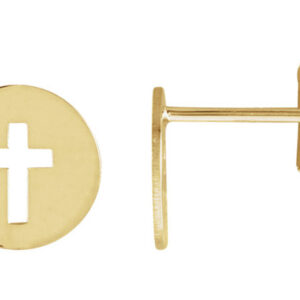 Pierced Cross Small Disc Earrings, 14K Gold