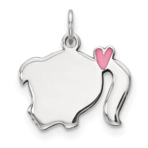 Pink Enamel Engraveable Girl Pendant in Silver