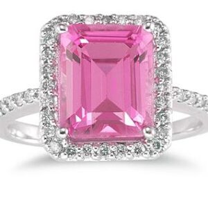 Pink Topaz Emerald-Cut Gemstone Ring in Sterling Silver