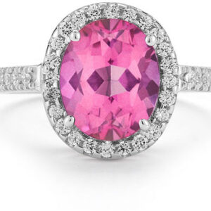 Pink Topaz and Diamond Cocktail Ring in 14K White Gold