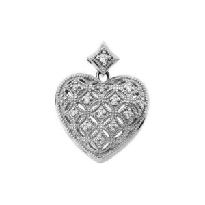 Pinpoint-Set Diamond Heart Pendant, 14K White Gold