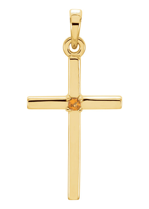 Plain Citrine Cross Pendant, 14K Yellow Gold
