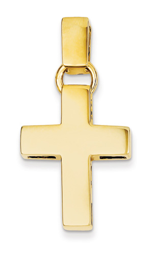 Plain Polished Latin Cross Necklace, 14K Yellow Gold