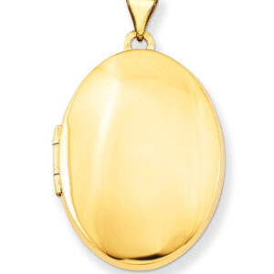 Plain Polished Oval Locket Necklace Pendant, 14K Gold