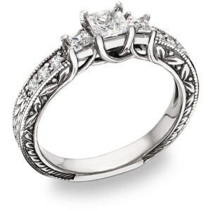 Platinum 1 Carat Three Stone Princess Cut "Floret" Diamond Ring