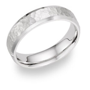 Platinum Beveled Hammered Wedding Band Ring