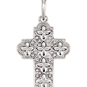 Platinum Small Ornate Floral Cross Pendant