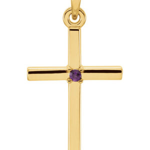 Polished Amethyst Cross Pendant, 14K Gold