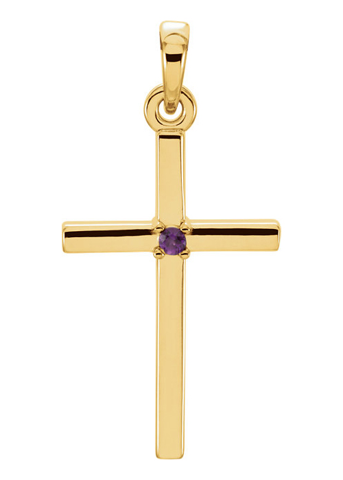 Polished Amethyst Cross Pendant, 14K Gold