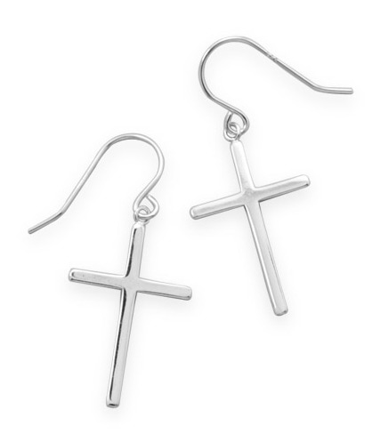 Polished Christian Cross Drop Earrings