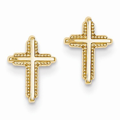 Polished Cross Post Earrings in 14K Gold