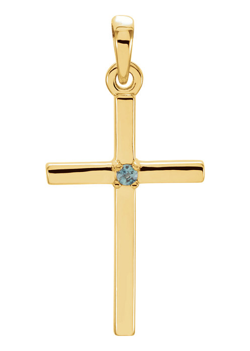 Polished Genuine Alexandrite Cross Pendant, 14K Gold