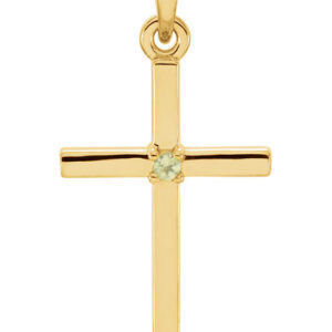 Polished Peridot Cross Pendant, 14K Gold