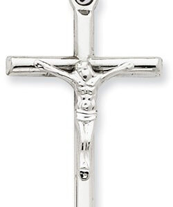 Polished Plain Crucifix Necklace, 14K White Gold