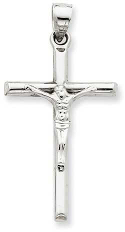 Polished Plain Crucifix Necklace, 14K White Gold