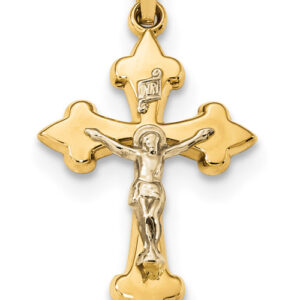 Polished Pointed Crucifix Pendant, 14K Two-Tone Gold