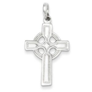 Polished and Beaded Edge Celtic Cross Pendant in Sterling Silver