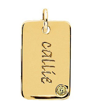 Posh Mommy Engravable Mini Dog Tag Pendant in 14K Yellow Gold