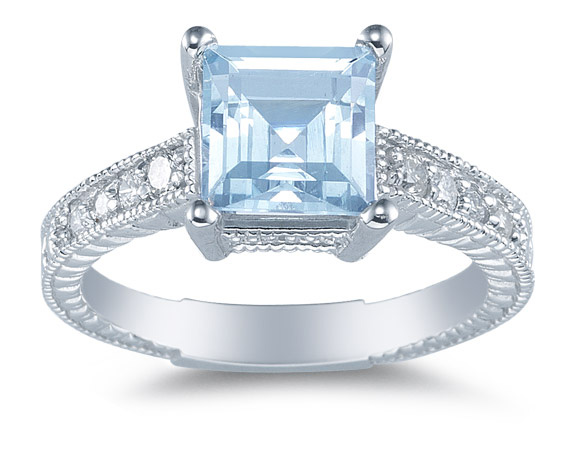 Princess-Cut Aquamarine Ring in Sterling Silver