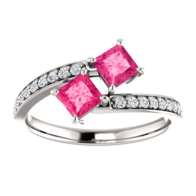 Princess Cut Pink Topaz Two Stone "Only Us" Ring in 14K White Gold