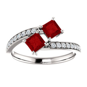 Princess Cut Ruby and Diamond 2 Stone "Only Us" Ring in 14K White Gold