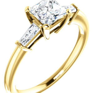 Princess-Cut and Baguette CZ Ring in 14K Yellow Gold