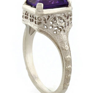 Pure Devotion Vintage Amethyst Ring in 14K White Gold