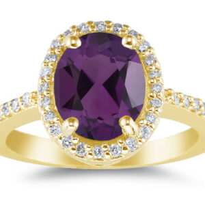 Purple Amethyst and Diamond Cocktail Ring in 14K Yellow Gold