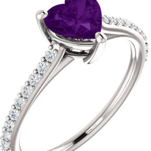 Purple Heart Amethyst and Diamond Ring in White Gold
