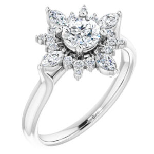 Radiant Diamond Marquise Halo Engagement Ring, 14K White Gold