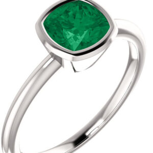 Rainforest Green Topaz Cushion-Cut Ring in 14K White Gold