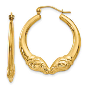 Ram Head Hoop Earrings in 14K Gold, 1"