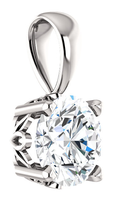 Real 6mm White Sapphire Solitaire Pendant in 14K White Gold