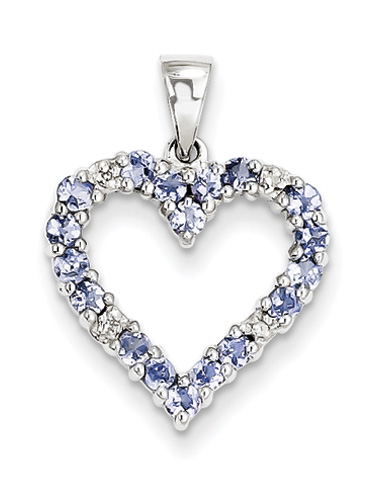 Real Tanzanite and Diamond Heart Pendant, Sterling Silver