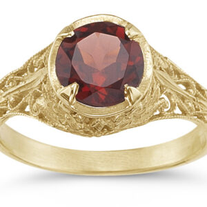 Red Garnet Antique-Style Filigree Ring, 14K Gold