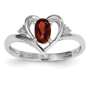 Red Garnet and Diamond Heart Ring in 14K White Gold