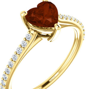 Red Wine Heart-Shaped Garnet Ring with 1/5 Carat Diamonds