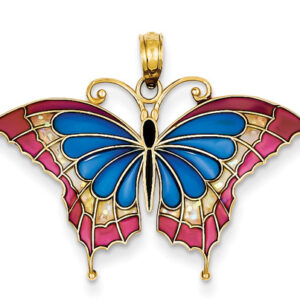 Red and Blue Wings Butterfly Pendant in 14K Gold