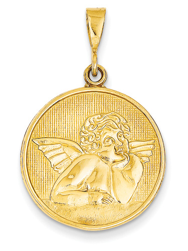 Renaissance Angel Medallion Pendant, 14K Yellow Gold