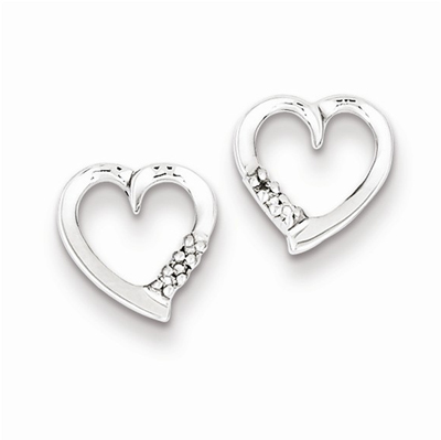 Rhodium Diamond Heart Post Earrings, Sterling Silver