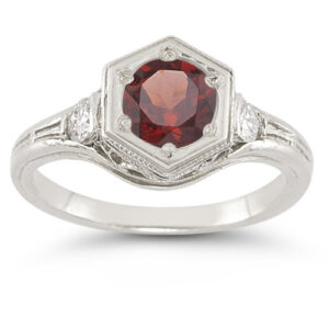 Roman Art Deco Garnet and White Sapphire Ring in .925 Sterling Silver