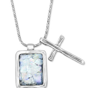 Roman Glass Pendant with Cross Necklace, Sterling Silver