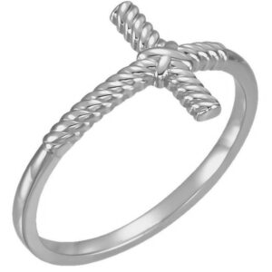 Rope Cross Ring for Women in 14K White Gold