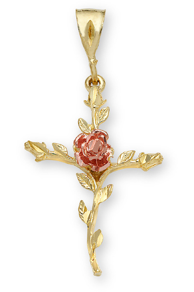 Rose of Sharon Cross Pendant in 14K Gold